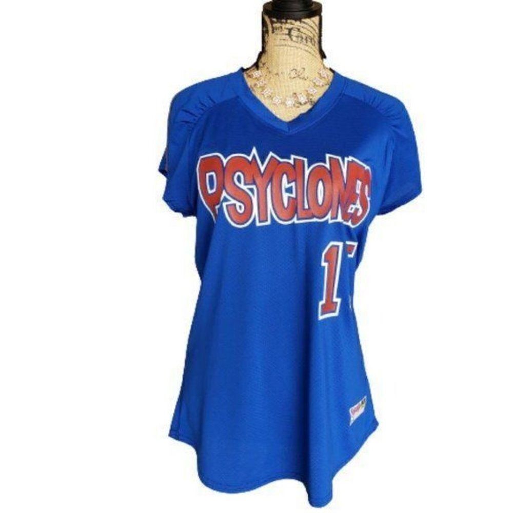Women's Baseball Jersey V-neck Short Sleeve Psyclones Graphic Medium NWOT